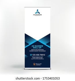 Geometric roll-up stand banner design for advertising, conferences, seminars, poster template for placing photos and text. Creative background for presentation	