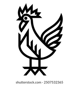 Geometric Rooster logo or modern line icon. Vector line art and icon design with bold outline. Black and white Pixel Perfect minimalistic symbol isolate white background. Creative logotype