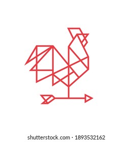 geometric rooster tech line outline logo vector icon illustration