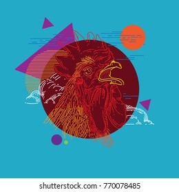 Geometric rooster vector design. Geometric rooster background