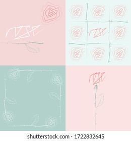 
Geometric rose in bed tones with an inscription, a set with an ornament and a monocomposition. Vector graphics.