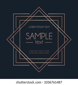 Geometric rose gold design template. Modern design for wedding invitation, greeting card, anniversary. Blue background with geometric squares and lines. Vector illustration