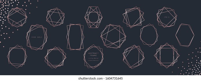 Geometric Rose Gold Frames Set.Vector Modern Pink Copper Luxury Diamond Plygon Shapes.Art Deco Shining Sparkle Party Pattern.Hexagon
Classy Design Background.