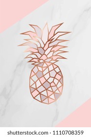Geometric rose gold Pineapple shape with marble background texture design for packaging, wedding card and cover template. 