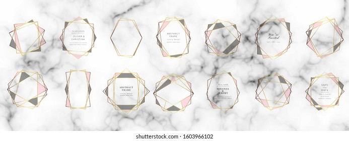 Geometric Rose Grey Gold frames set.Vector modern pink  luxury diamond plygon shapes.Art Deco triangle party pattern.Hexagon
classy design background.