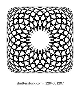 Geometric rotation pattern in square shape. Abstract decorative 3D design element. Vector art.
