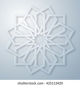 Geometric round arabic ornament with intertwining lines. Element for design in oriental style. Vector illustration.