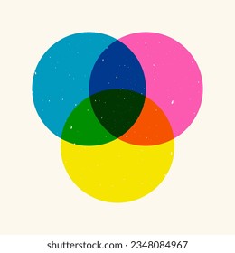 Geometric round elements risograph effect. Minimalist simple abstract duotone circle shapes riso print. Vector design