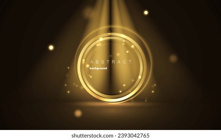 Geometric round gold lines flare luxury abstract background. Scene with shine golden glitter circle vector design.	
