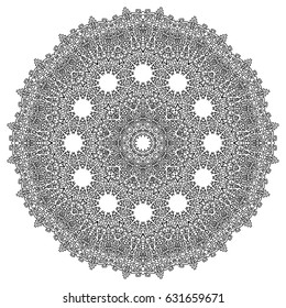 Geometric Round Pattern. Ethnic Ornament in Aboriginal Style. Black and White Arabesque. Large Detailed Mandala. Adult Coloring Book