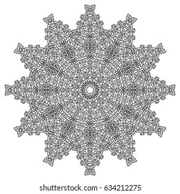 Geometric Round Pattern. Ethnic Ornament in Aboriginal Style. Black and White Arabesque. Large Detailed Mandala. Adult Coloring Book