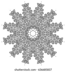 Geometric Round Pattern. Ethnic Ornament in Aboriginal Style. Black and White Arabesque. Large Detailed Mandala. Adult Coloring Book