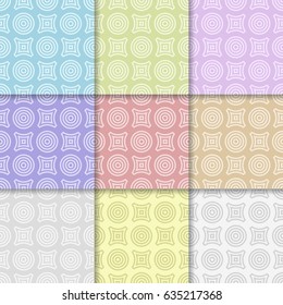 Geometric round shape seamless pattern collection. Circles and rhombus. Vector illustration