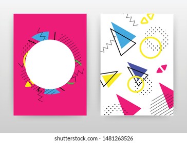 Geometric round, triangle, dotted lined texture on magenta and white design for annual report, brochure, flyer, leaflet, poster. Abstract background. Abstract A4 brochure template. vector illustration