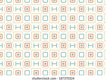 Geometric rounded corner rectangle and square and flower and circle and line pattern on light yellow background. 