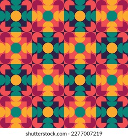 Geometric rounded flat shapes retro seamless pattern design vector 
