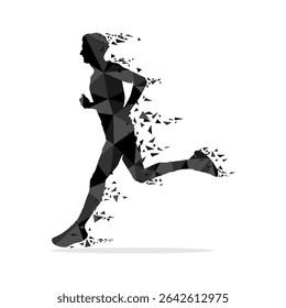 Geometric runner in gray color isolated on white background. Running colorful vector illustration.
