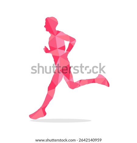 Geometric runner set in pink colors isolated on white background. Running colorful vector illustration.