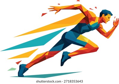 Geometric Runner Sprinting With Speed Motion Flat Vector Illustration