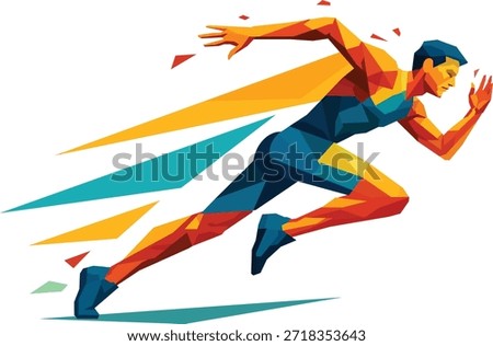 Geometric Runner Sprinting With Speed Motion Flat Vector Illustration