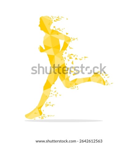 Geometric runner in yellow color isolated on white background. Running colorful vector illustration.