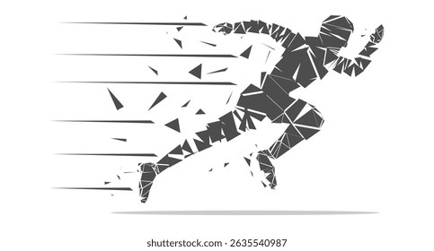 Geometric Running Man Silhouette, Fast Athlete on Racing Track in Motion Pose