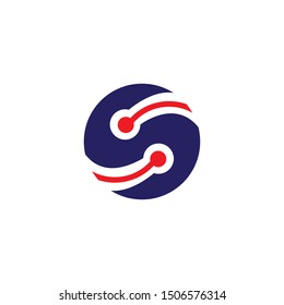 geometric S letter idea logo with tech icon illustration. Simple monogram style logos with vector eps 10. clean concept for technology company.