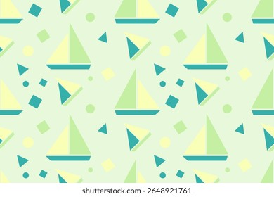Geometric Sailboat Pattern for Kids and Summer Design, Design for decorative, wall, wallpaper, wrapping paper, fabric, silk, scarf, pillow, book, wall, backdrop and etc.