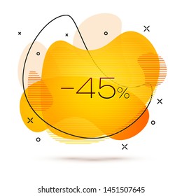 Geometric Sale banner with inscription Forty five percent discount on white background. Gradient abstract banner with flowing liquid shapes. Fluid color banner. Vector illustration