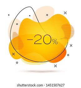 Geometric Sale banner with inscription Twenty percent discount on white background. Gradient abstract banner with flowing liquid shapes. Fluid color banner. Vector illustration