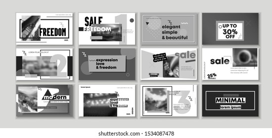 Geometric sale set, popular blog posts. Applicable for gift card, wall poster flyer pack, minimal landing page, 3d cover cool book, trendy vibrant booklet, ads, web slider for Webinar. Style 90. a4