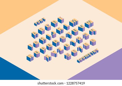 Geometric sans serif bulk font in isometric style. Letters and numbers for logo and headline design