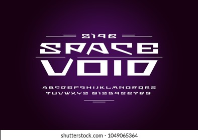 Geometric sans serif font in futuristic style. Letters and numbers for sci-fi, military, cosmic logo and title design