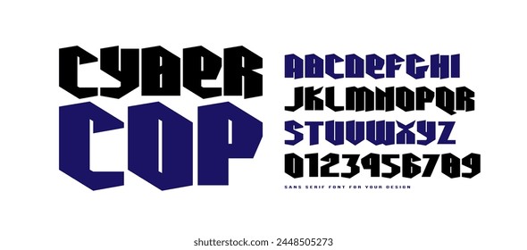 Geometric sans serif font in futuristic style. Letters and numbers for sci-fi, military, cosmic logo and emblem design