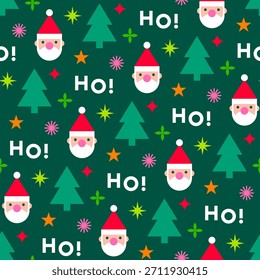 Papá Noel geométrico, árbol de pino y estrella diseño de patrones sin fisuras para Navidades y fondo de año nuevo.