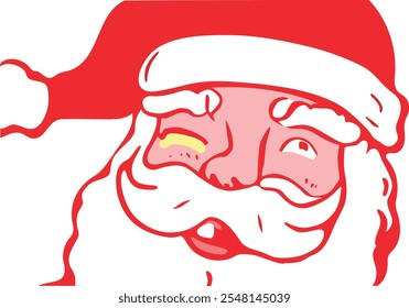 a geometric Santa face made from simple shapes, with a bold red and white color palette, perfect for a trendy holiday t-shirt.