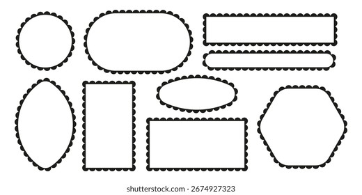 Geometric Scallop Frame Design. Horizontal and Vertical Shapes Borders isolated