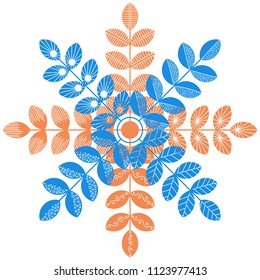 geometric scandinain rosette with simple blue and orange herbs