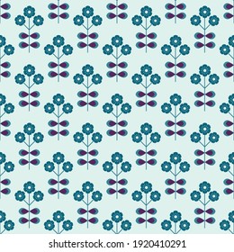 Geometric Scandinavian Daisy Floral Pattern Background. Teal and Purple Print.