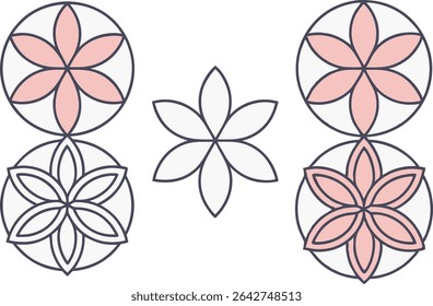 Geometric Scandinavian Floral Pattern with Modern Symmetry. Minimal Scandinavian Flower Pattern Design in Flat Style. Decorative Scandinavian Floral Art with Geometric Shapes. Elegant Geometric Flower