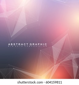 Geometric scientific background molecule and communication. Big data complex with compounds. Perspective graphic backdrop. Digital data visualization. Minimalistic chaotic design, vector illustration