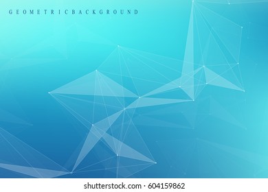Geometric scientific background molecule and communication. Big data complex with compounds. Perspective graphic backdrop. Digital data visualization. Minimalistic chaotic design, vector illustration