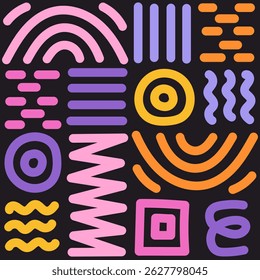 Padrão Sem Costura De Rabiscos Geométricos. Plano de fundo abstrato vibrante com elementos de rabiscar de linha. Rabiscos coloridos. Design étnico. Repetir ilustração vetorial