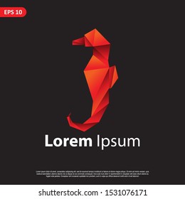Geometric seahorse design vector set, combined red and little bit orange color in black background. change able color and work well in both dark and light background