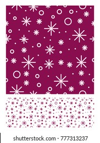 Geometric seamles pattern in memphis style with snowflakes and circles. Isolated vector illustration.