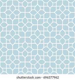 Patrón floral abstracto geométrico sin fisuras. Fondo vectorial azul y blanco. Ornamento gráfico lineal moderno con flores