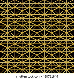 Geometric seamless abstract pattern golden metallic colors on a black background. Modern black and gold texture. Vector art.