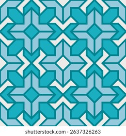Geometric Seamless Abstract Shapes Background Pattern in Teal and Beige