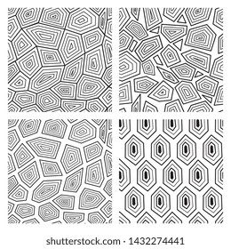 Geometric seamless art deco pattern repeating the ornament of turtle shell black and white vector illustration. Traditional background or texture the monochrome template.