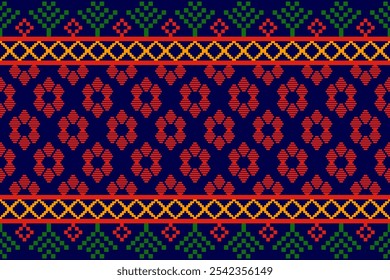 Geometric seamless art pattern in multicolor. Colorful native embroidery ornament tracery design for fabric, texture, carpet, blanket, knitwear, printing, weaving, cover, background.